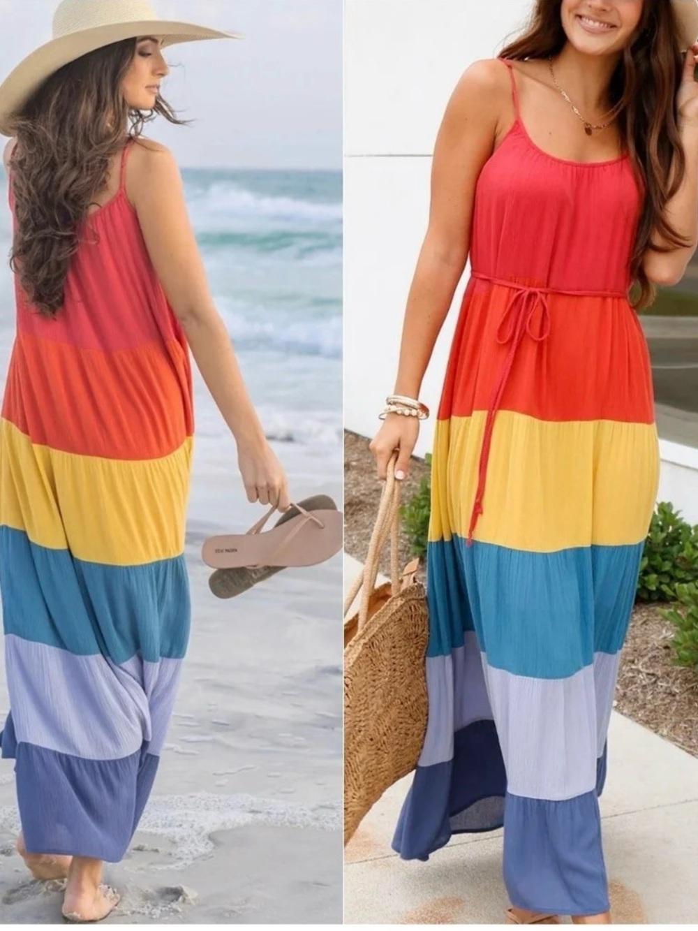 Rainbow Gauzy Maxi Dress